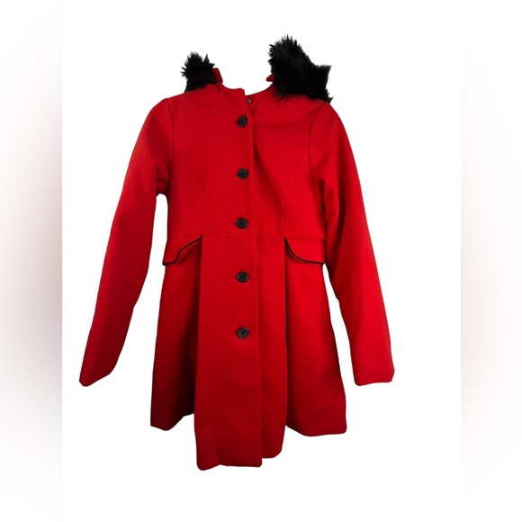 Cat & Jack NWT Girls Red Faux Fur Hooded Coat - size XL (14/16) - Picture 3 of 13